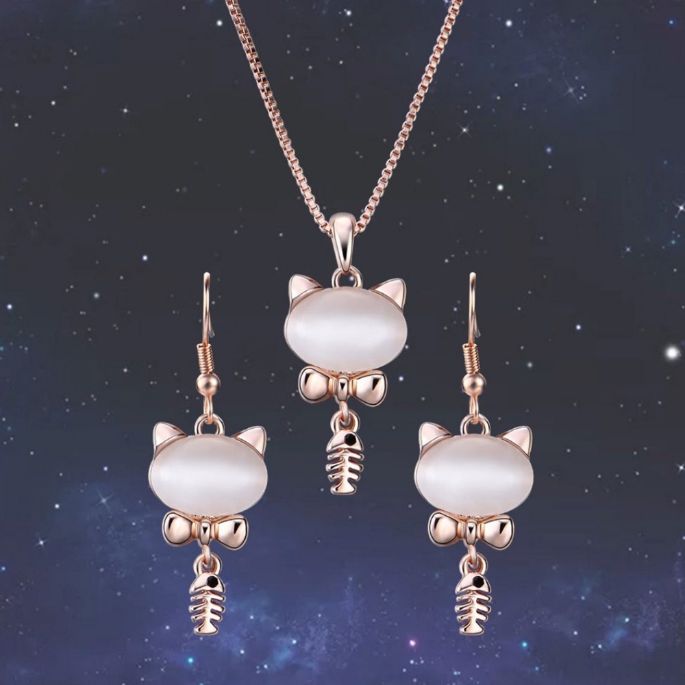 Cat Pendant Necklace & Earrings